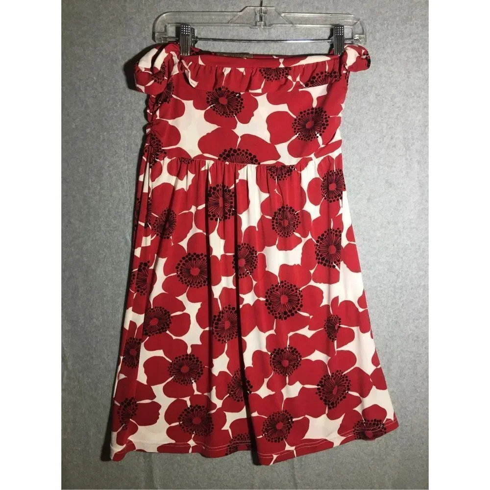 Womens Vintage Judith March Dress Strapless Flowers Abstract Red Y2K 2000s